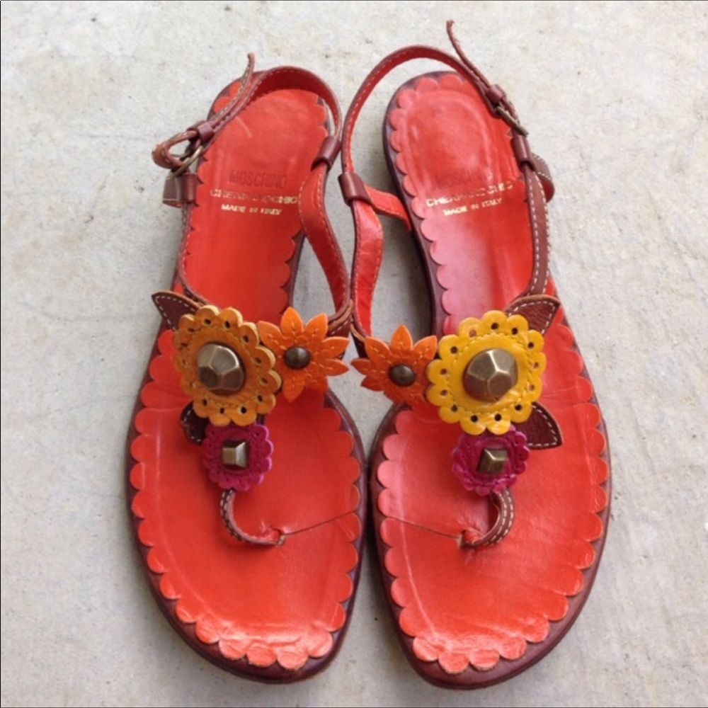 Moschino cheap & chic Y2K orange floral thong sandals Euro 35
